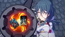 Sorry but 2023's best RPG isn't Starfield or Baldur's Gate 3: An anime woman with navy blue hair and red eyes wearing a white robe aims a huge cannon at the camera facing upwards with the Baldur's Gate 3 and Starfield box arts in it