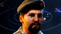 Hooded Horse Steam sale on top strategy games from indie developers - A man wearing a beret, with a thick goatee and a scar across his eye, stands before a map of our Solar system.