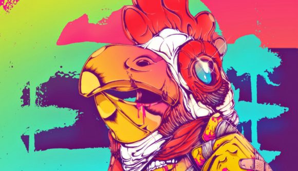 Hotline Miami Steam sale: a man in a chicken head mask on a neon background