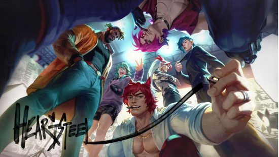 League of Legends Heartsteel: a group of sixin a boy band, all with colorful hair