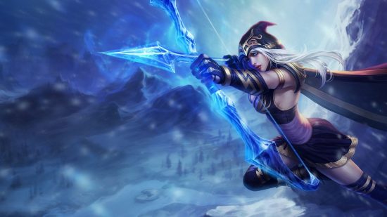 Best lol champions: an archer with white hair unleashes a volley from her bow.