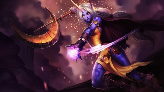 Best lol champions: a goat-legged female with a horn casts a spell.
