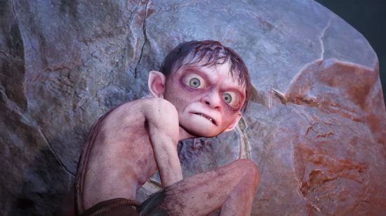 The Lord of the Rings Gollum ChatGPT: Gollum, turning around while crouched in front of a rock