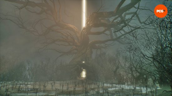 One of the Lords of Fallen beacons is in the Forsaken Fen, nestled within the giant tree in the middle of a swamp.
