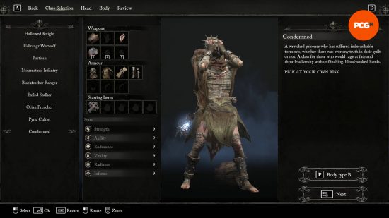 The Lords of the Fallen Condemned in the character creation menu.