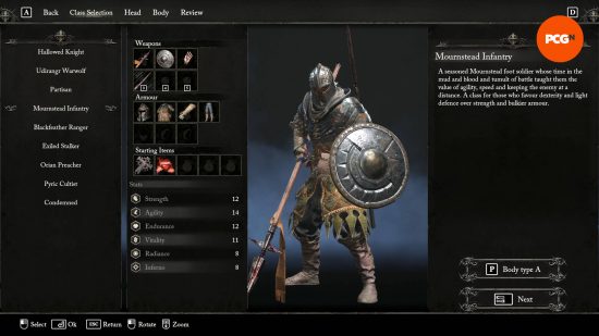 The Lords of the Fallen Mournstead Infantry in the character creation menu.
