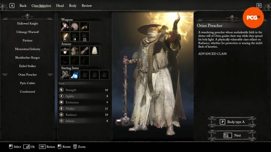 The Lords of the Fallen Orian Preacher in the character creation menu.