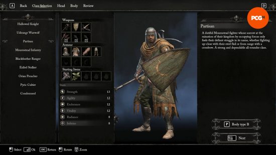 The Lords of the Fallen Partisan in the character creation menu.