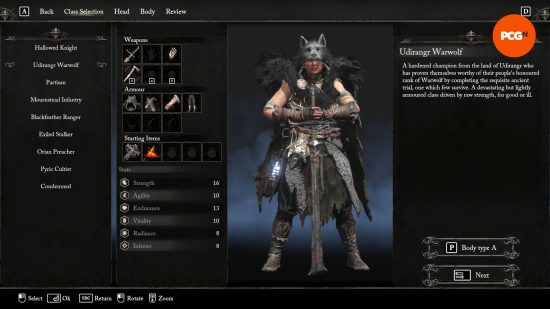 The Lords of the Fallen Udirangr Warwolf in the character creation menu.
