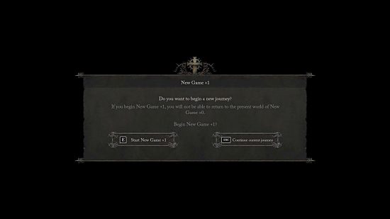 Lords of the Fallen: An onscreen prompt is shown asking if the player wants to switch the New Game Plus mode.