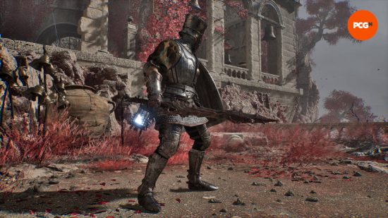 The lampbearer is holding the Bloodlust short sword, one of the best Lords of the Fallen weapons.