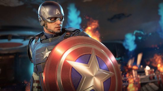 Marvel's Avengers dead: Captain America holding up his shield with a star in the centre