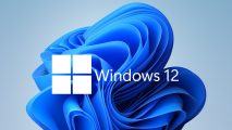A mock up Windows 12 logo against the Windows 11 'Bloom' desktop background