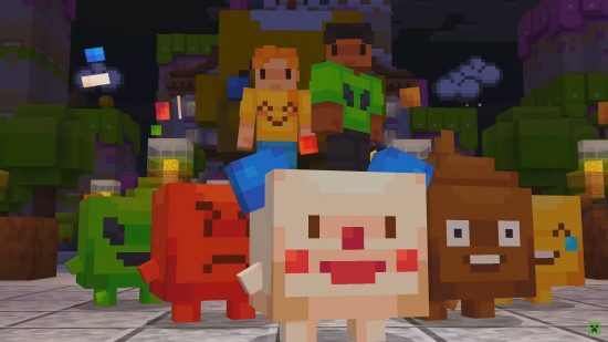 You can become a Minecraft creator with these five tips: Minecraft characters standing together in a group