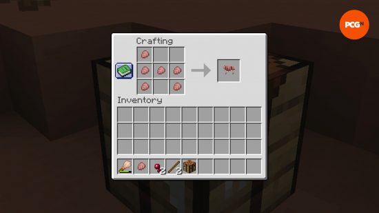 The crafting recipe for wolf armor, made with scutes dropped from Minecraft armadillo.