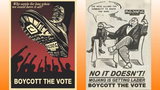 Some examples of the war-themed propaganda surrounding the Minecraft mob vote petition and boycott.