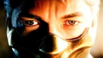 Mortal Kombat 1 crashing: A masked warrior, Scorpion from Mortal Kombat 1