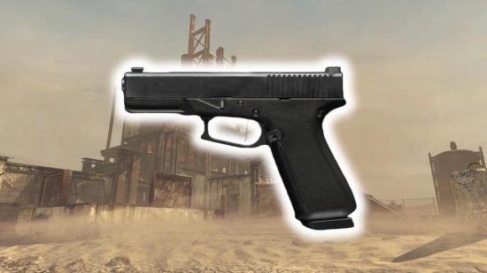 The MW3 rust map is shown behind an image of the cor 45 pistol with a white glow outline