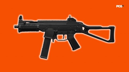 Best MW3 SMGs: A submachine gun with a glowing outline atop an orange background.