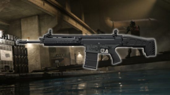 Best MW3 MTZ 762 loadout: a barge gun with glowing edges on a blurred background.