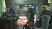 MW3 No Russian: four heavily armed men standing in an elevator.