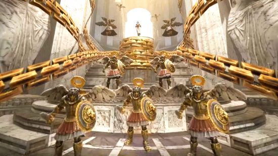Prodeus The Elder Veil brings back the '90s style FPS even better - A group of angelic figures in a hall made of marble and gold.