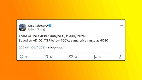 Nvidia GeForce RTX 4080 Ti-Tweet: Ein Tweet, in dem durchgesickerte Details einer möglichen neuen Nvidia-GPU besprochen werden.