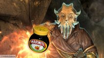 Skyrim mod marmite: a Skyrim cultist holding a jar of marmite