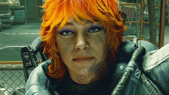 Starfield Simple Offense Suppression mod stops your awkward accidents - A tattooed space adventurer with bright orange hair.