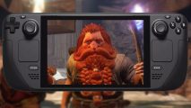 Lord of the Rings character Gimli on the screen of a Steam Deck.