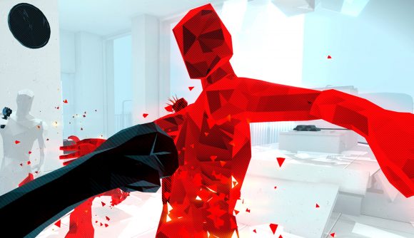 Superhot - You throw a fist towards a red, glass-like person, causing their body to shatter.