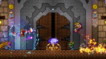 Terraria crossplay testing is underway - Several players defend a large purple crystal.