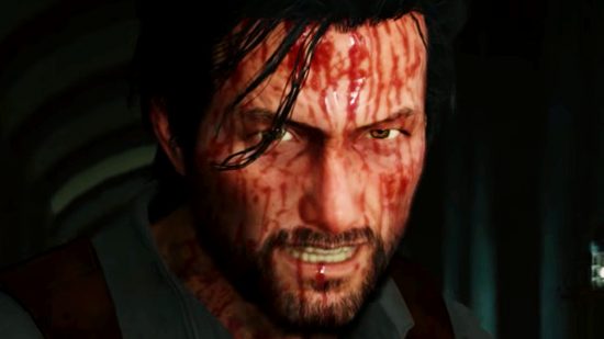 The Evil Within 2 - Detective Sebastian Castellanos, blood dripping down his face.