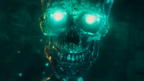 Warhammer Vermintide 2 Necromancer skeletons - A skeletal figure with glowing eye sockets.