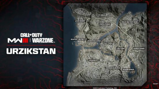 The full Warzone map of Urzikstan, including POI locations.