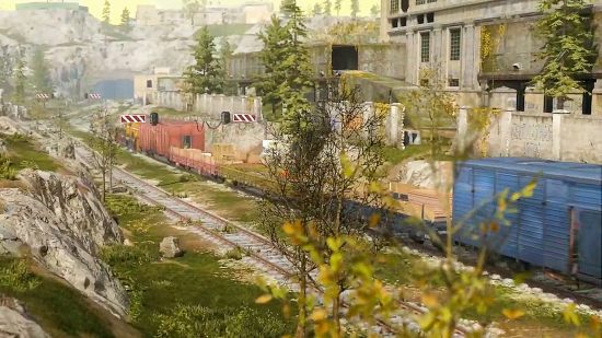 A train working its way through Urzikstan, the new Warzone map.