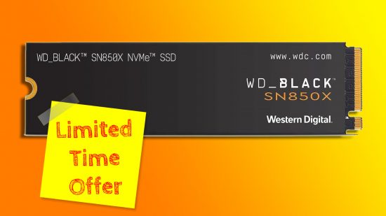 WD Black SN850X deal: a black SSD appears with a sticker saying "LIMITED TIME OFFER" on it against an orange and yellow background.