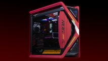 An image of the Limited Edition Evangelion PC as part of the Western Digital giveaway, on a red and black background.