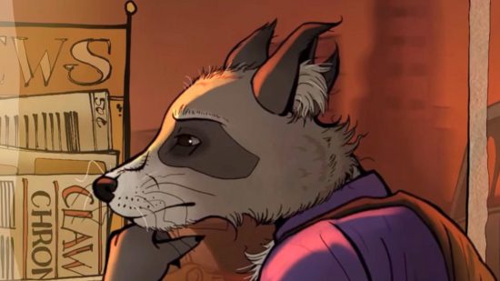 Zipp's Cafe Steam: a racoon man looking pensively to the left
