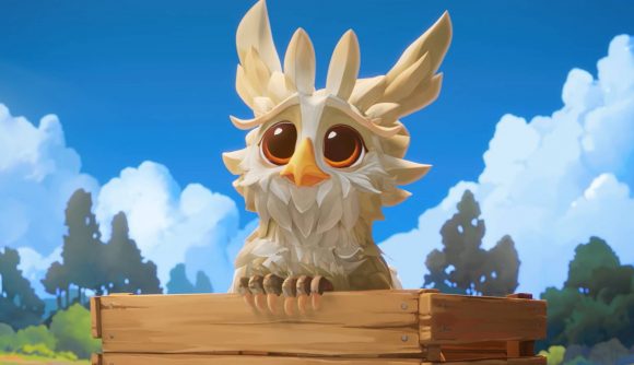 World of Warcraft meets Zoo Tycoon in cozy Steam management sim: A cute little bird with huge brown eyes sits in a wooden box peering up with puppy dog eyes