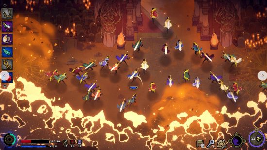 33 Immortals Game Pass: a top down view of a huge fight betwwen humans and monsters.