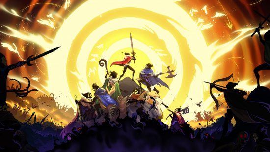 33 Immortals Game Pass: a group of heroes atop a rock prepare to face god.