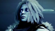Destiny 2 fireteam finder: A pale blue-skinned woman with short white hair looks to the side, her eyes glowing white