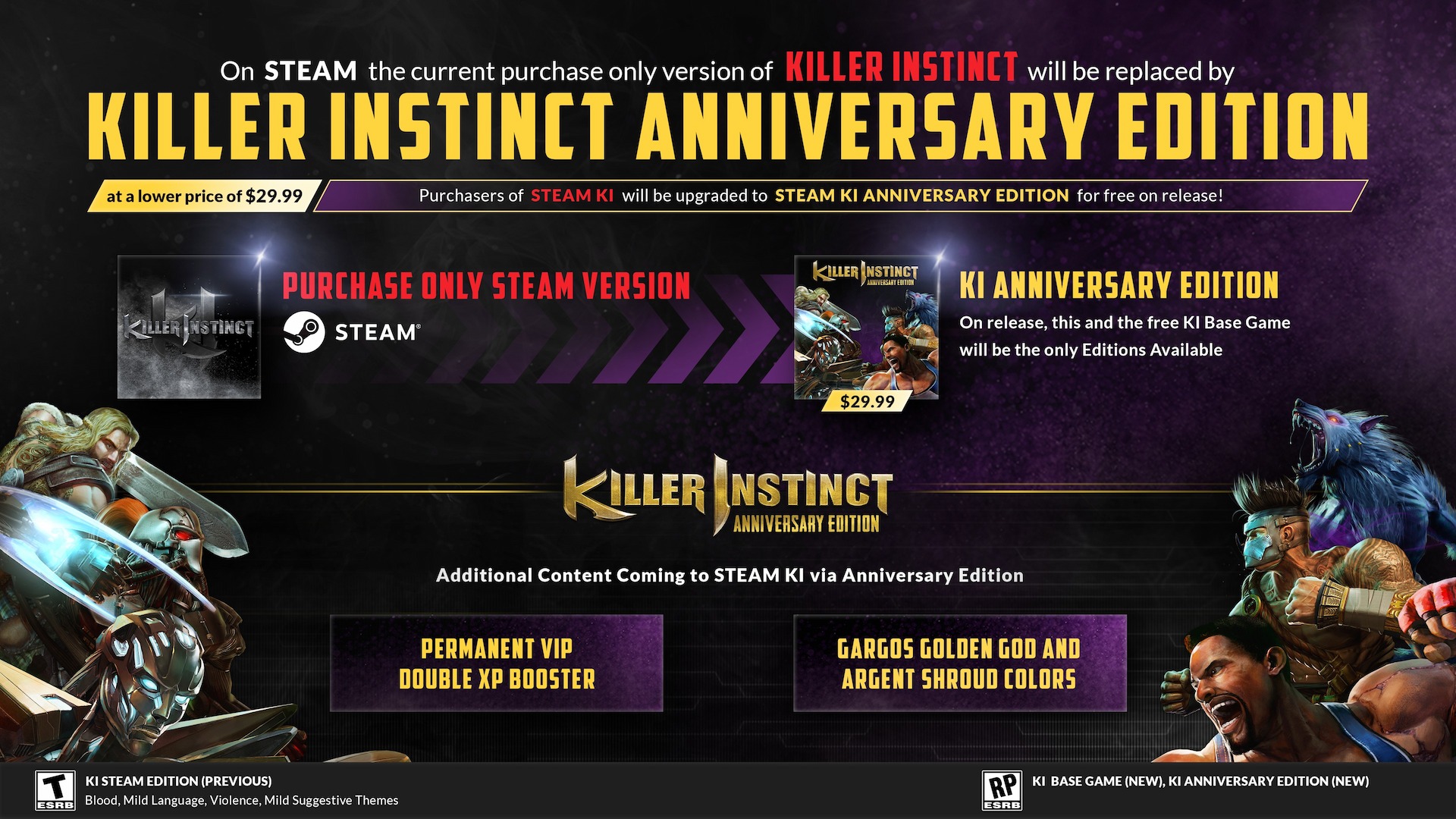 Imagen informativa de Killer Instinct del desarrollador que muestra detalles sobre la edición Steam