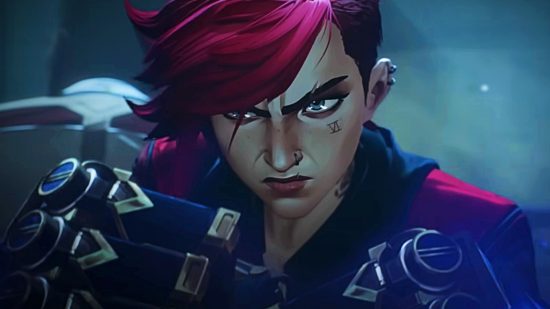 League of Legends Arcane Season 2 release date: A woman with short fuschia-colored hair smirks angrily, her fists together before her face