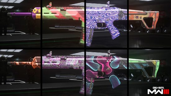 Eight of the different base camos you can get in Modern Warfare 3.
