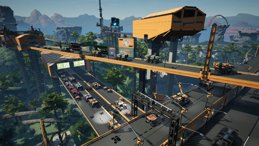Satisfactory screenshot showing bustling streets and buildings