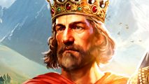 Age of Empires 2 DE The Mountain Royals - A bearded king with long hair wearing a crown.