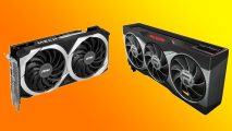 AMD Fluid Motion Frames driver: two RX 6000 series AMD Radeon GPUs appear against an orange and yellow background.