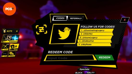 Code activation screen in Anime Ball on Roblox.